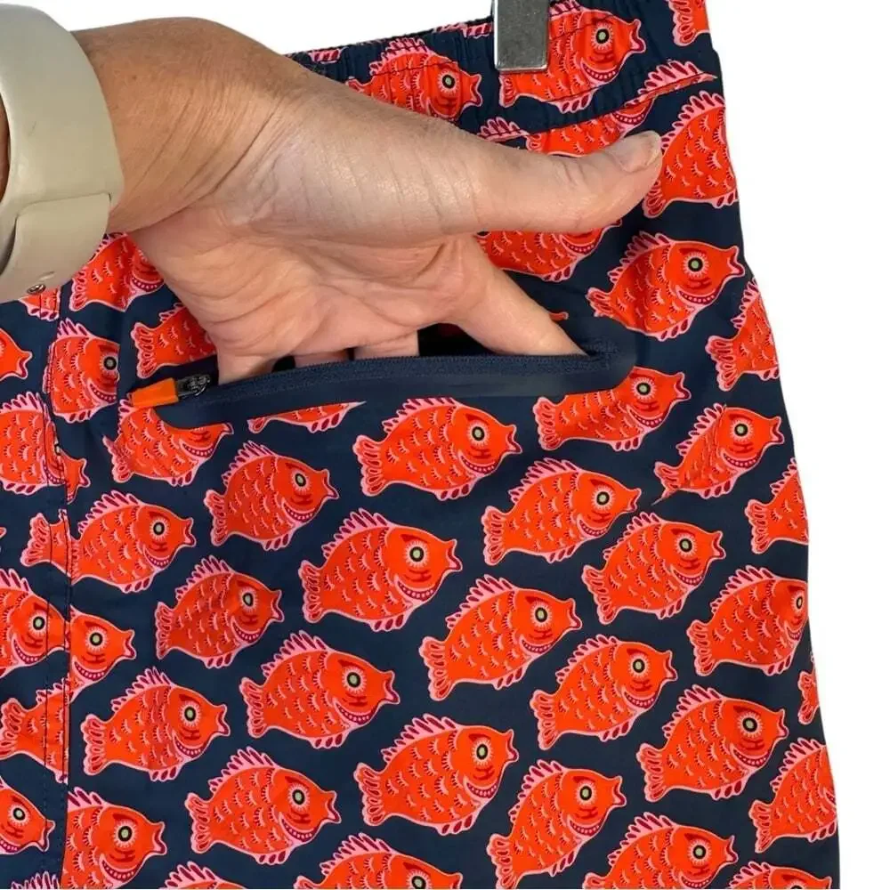Swims Nuotare Swim Shorts Fish Print Ensign Blue Size Medium Drawstring Lined